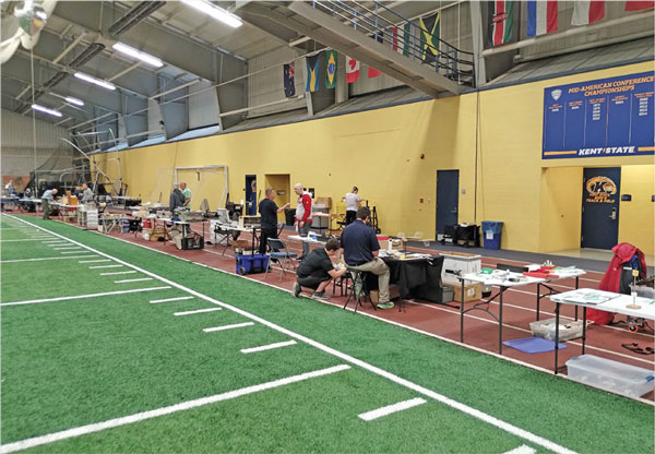 The flightline at the Kent State Indoor FF contest. Two new AMA records were set. 