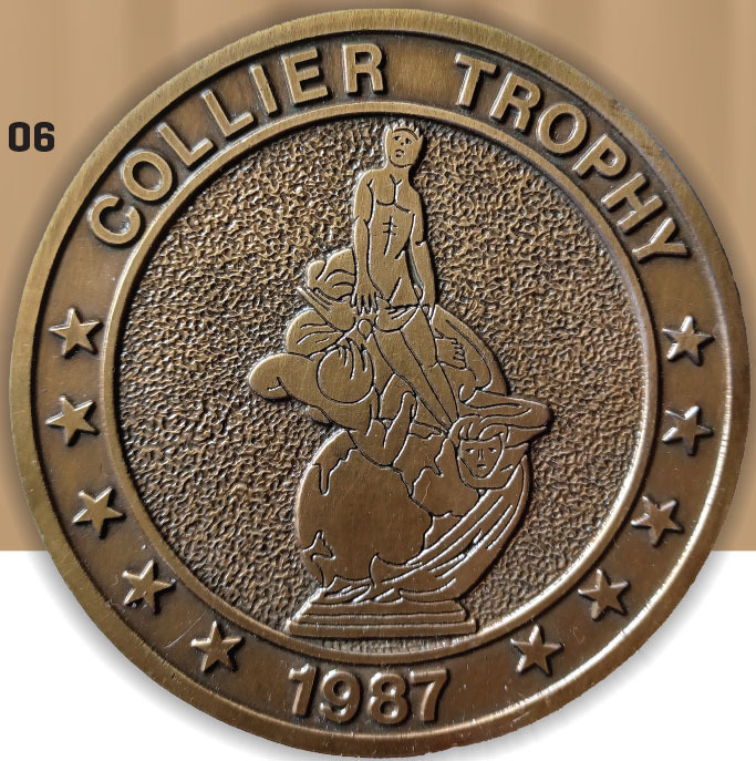 A 1987 Collier Trophy medallion owned by Susan Johnson. 