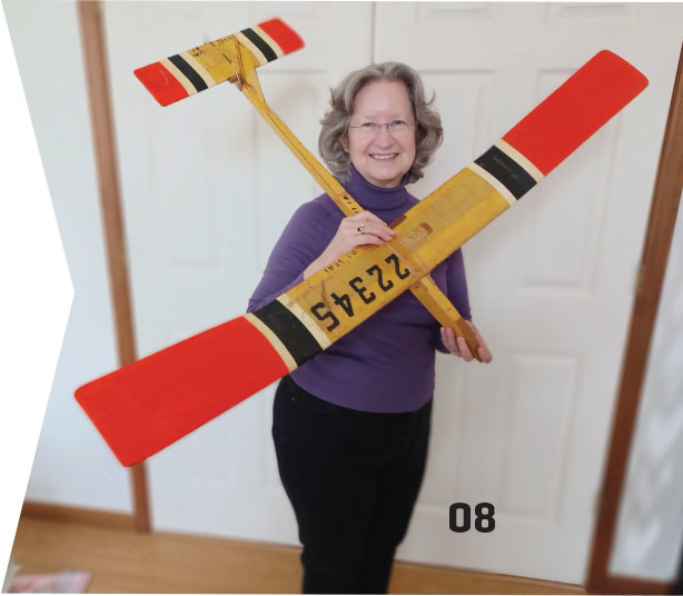 In this photo taken in March 2023, Susan holds her favorite A1 Towline glider that won the 1966 Nats. Photo provided by Susan Johnson. 