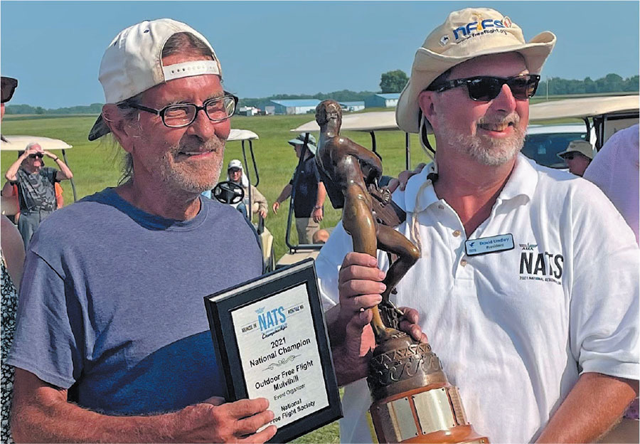 President David Lindley. The trophy is on permanent display in the AMA National Model Aviation Museum in Muncie IN. Gerald Brown’s name will be added to the other names on the Mulvihill trophy, which is held by NFFS President David Lindley